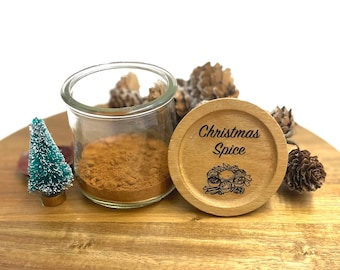 Christmas Spice Jar | Glass Spice Jar with Acacia Wood Lid | Engraved Spice Jar | Holiday Spice Jar | Custom Spice Jar | Christmas