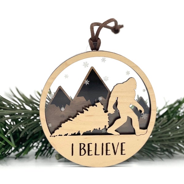 Bigfoot Christmas Ornament | I Believe Sasquatch Ornament | Sasquatch Christmas | Cryptid Ornament | Custom Laser Engraved Ornament