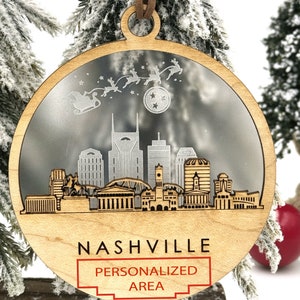Nashville Skyline Christmas Ornament Custom Nashville Ornament Nashville Tennessee Ornament Laser Cut Custom Ornament 2024 image 5