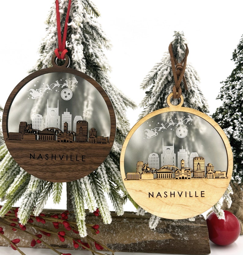 Nashville Skyline Christmas Ornament Custom Nashville Ornament Nashville Tennessee Ornament Laser Cut Custom Ornament 2024 image 2