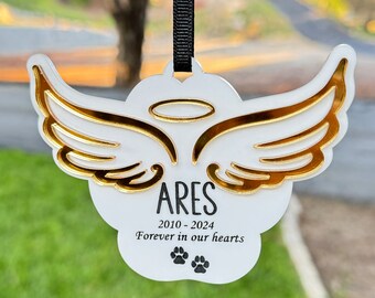 Personalized Pet Memorial Ornament | Gold Wings, Acrylic Paw