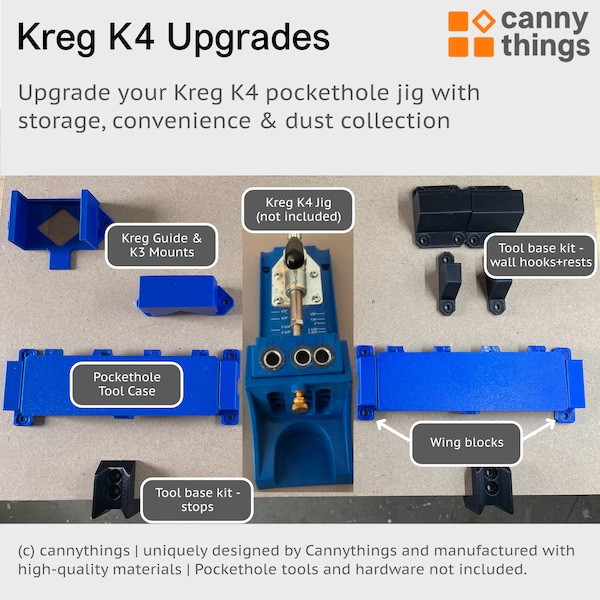 Upgrade Kit for Kreg K4 - Wings with storage - Accessory mounts - Tool base - Dust port