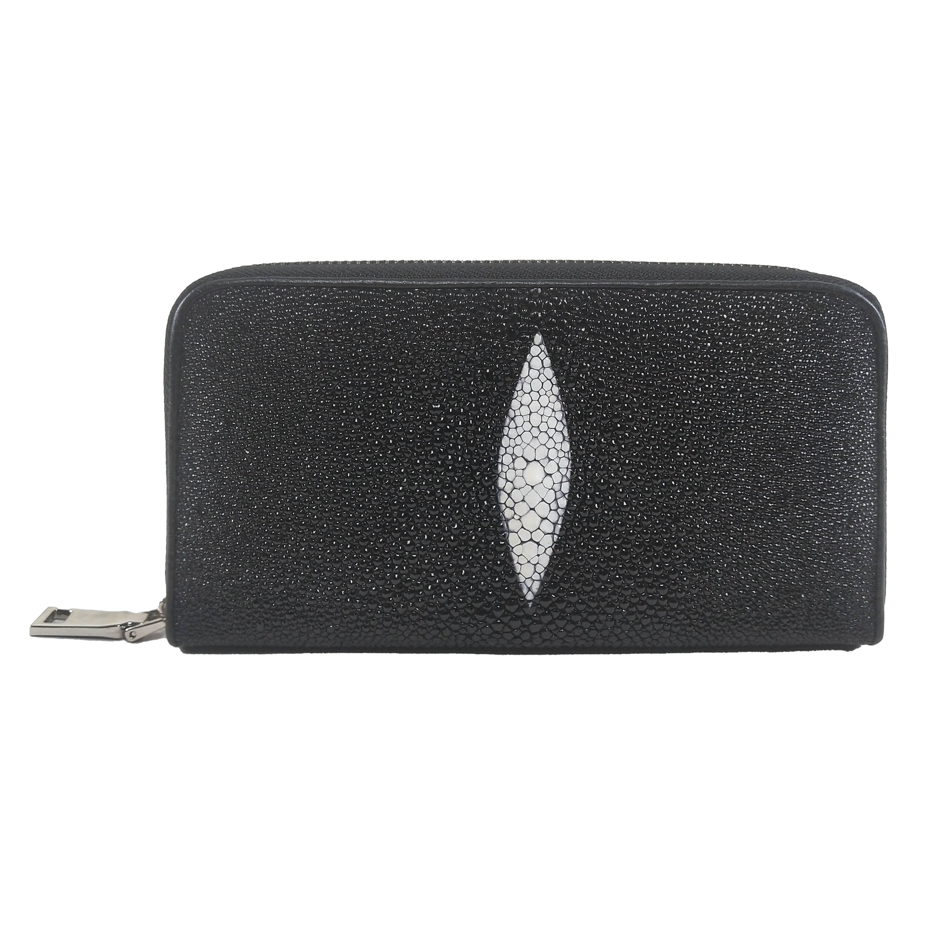 Tassen & portemonnees Portemonnees & Geldclips Portemonnee met ketting Zwarte Stingray Gothic Cross Echte Exotische Huid Tri-fold Biker Lederen Portemonnee 