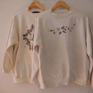 Women's S M Three Piece Cottage Core Pullover & Knit Cardigan Thrift Bundle Floral Graphic Design Intricate Flower Embroidery Sustainable image 2