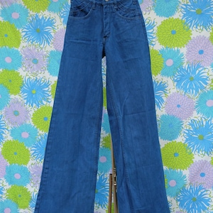 Vintage 1960s 1970s Bell Bottoms Jeans Women&#39;s XXS 23 24 waist high rise big bells flared 60s 70s Hippie Pants Retro Denim Wide Leg Jean
