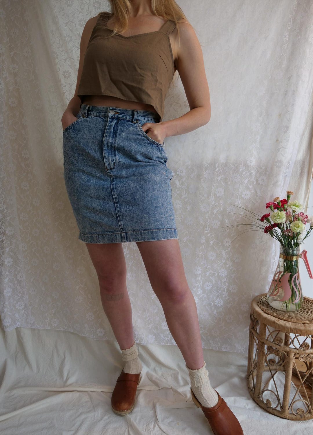 Vintage Jean Skirt Women's M 28 29 Inch Waist Weekend Blues 1980s Acid ...