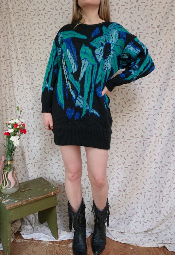 Vintage 1980s Sweater Dress Women's M Funky Retro… - image 2