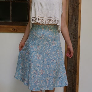 Women's S  27" Waist / Vintage Late 60's - Early 70's Hand Made Cotton Floral High Waisted Skirt / Beautifully Flawed Perfectly Imperfect