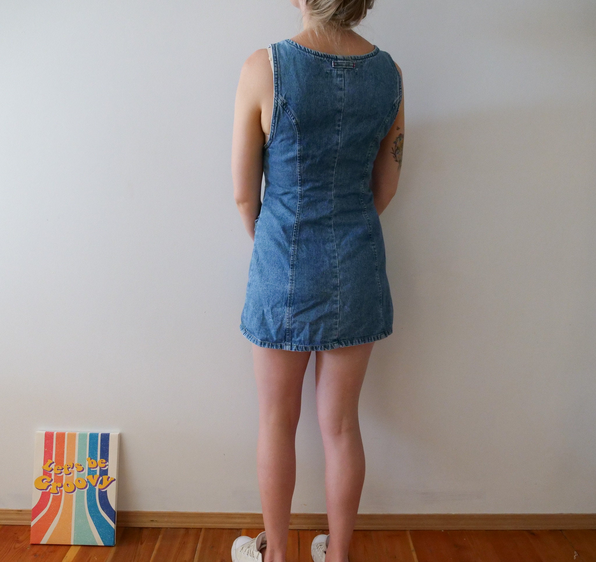2000s jean dress Vintage Y2K Denim Mini Dress – S/M, Zip up Jean Streetwear