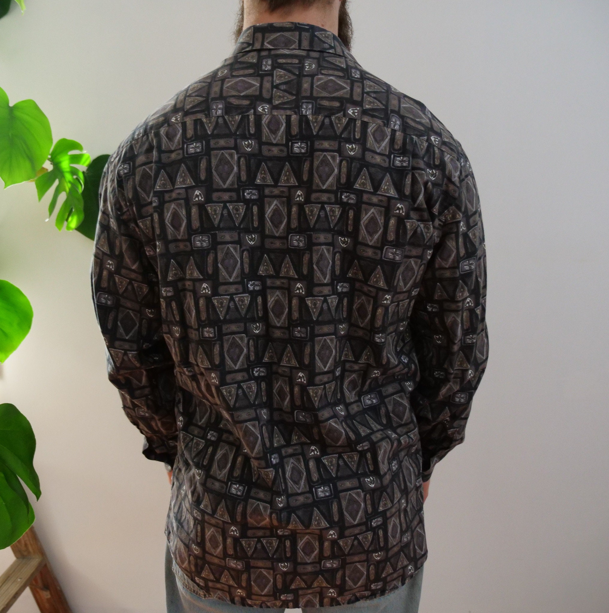 Vintage Rayon Geometric Shirt, 90s Geo Print - Size M - Etsy Canada