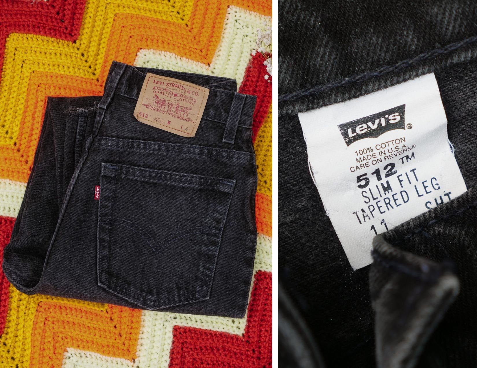 Vintage Levi's 512 Jeans, High Waisted Black Denim, 90s USA Made