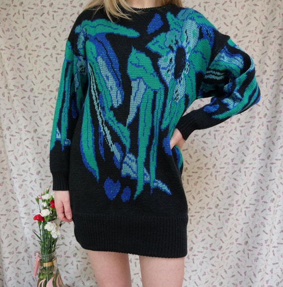 Vintage 1980s Sweater Dress Women's M Funky Retro… - image 5