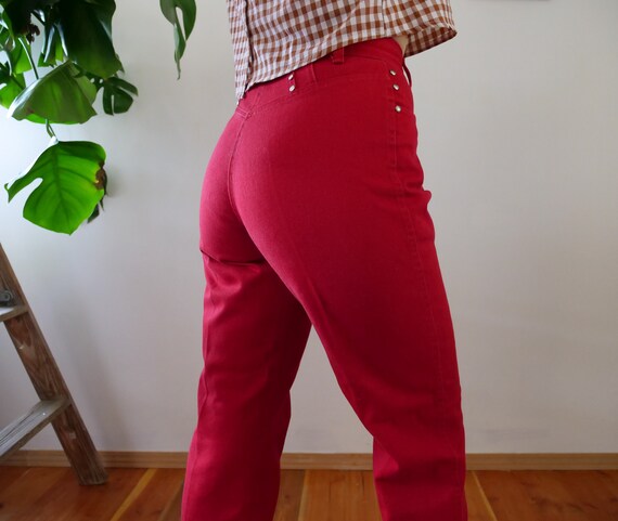 Women s S 27 Waist High Waisted Vintage 1980s Bold Lipstick Red