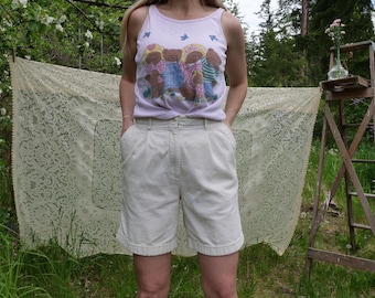 Vintage IZOD Corduroy Bermuda Shorts, High Waisted Cream Cotton, M