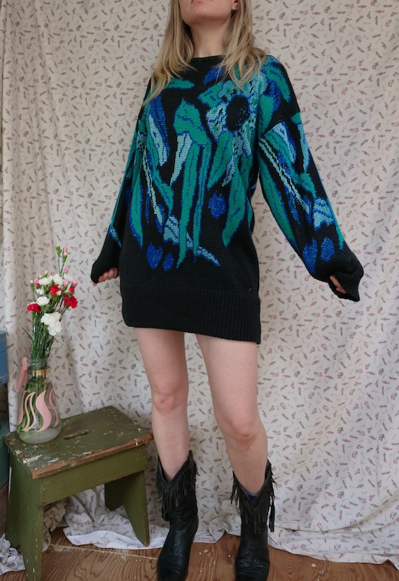 Vintage 1980s Sweater Dress Women's M Funky Retro… - image 1