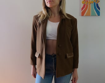 Vintage 1970s Chore Coat Women's XS S Petite Brown Retro Spring Fall Winter Jacket 70s Wool Blazer Cottage Core Sustainable Thrift Outerwear