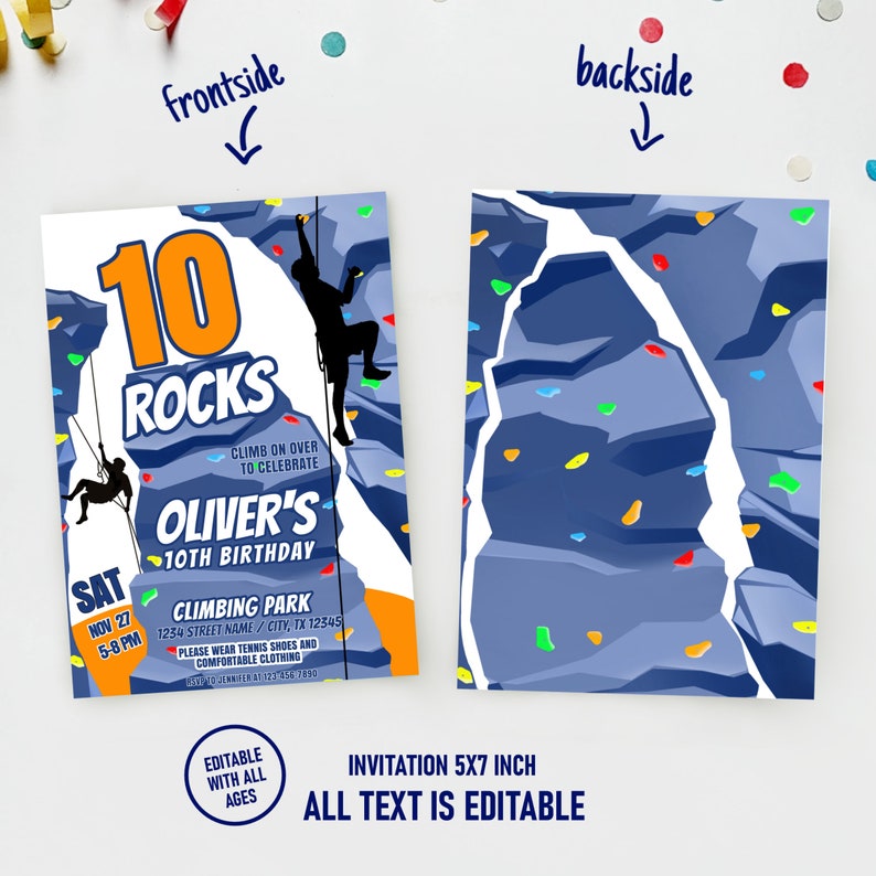Rock Climbing Birthday Party Invitation for Boys and Girls, Ten Rocks ...