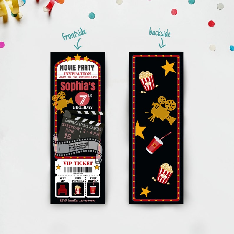 Movie Birthday Party Invitation Girl, Movie Night Party Invitation