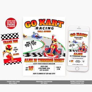 Boys Go Kart Birthday Party Invitation Editable Race Car Design Go-Cart Racing Birthday Invite Karting F1 Party Printable DIY Corjl File