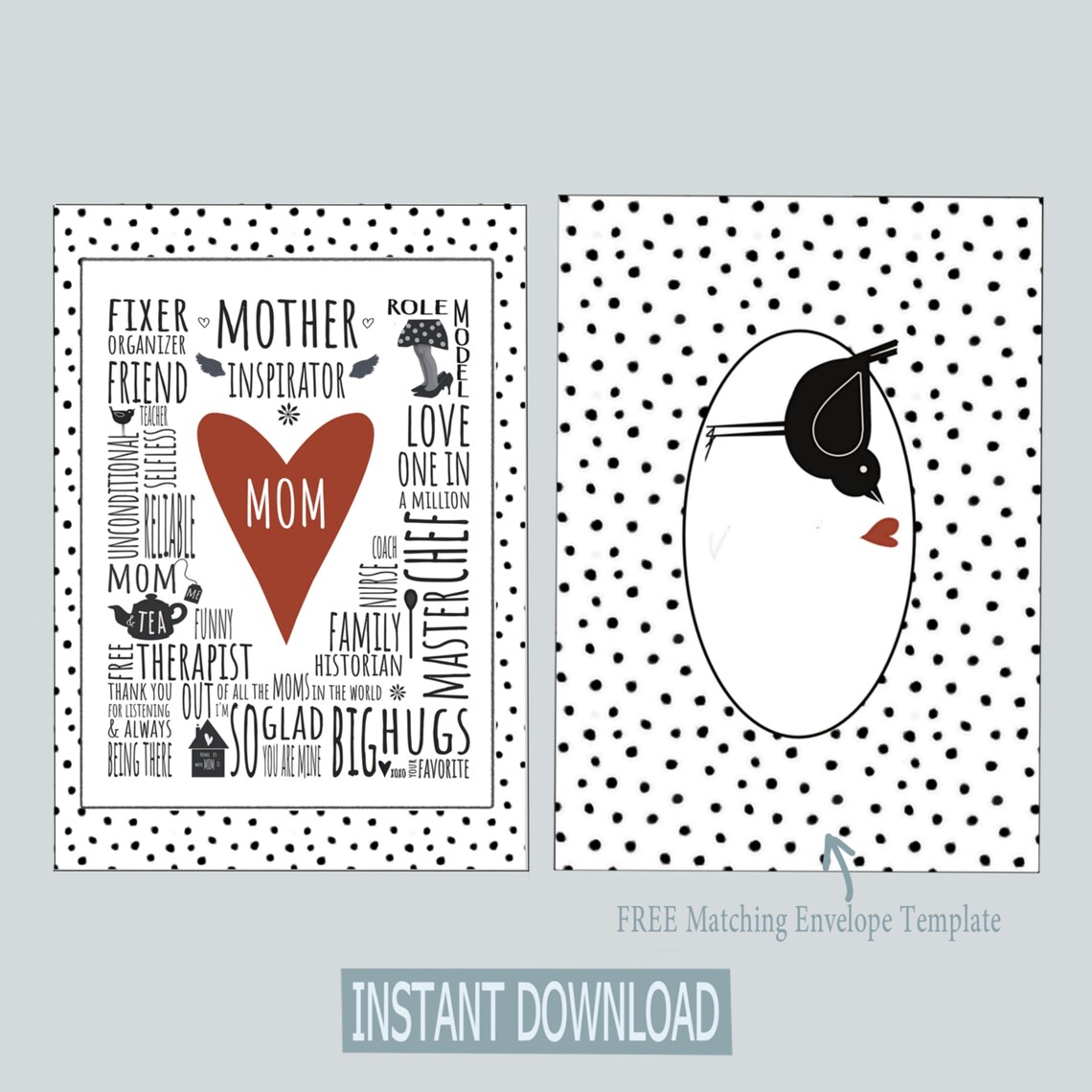 Printable Mothers Day Card Printable black and white with a | Etsy