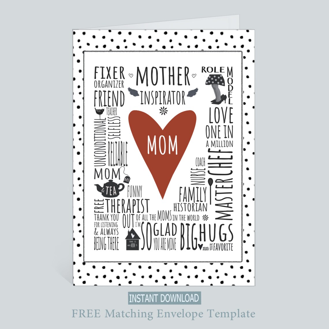 Printable Mothers Day Card Printable black and white with a | Etsy