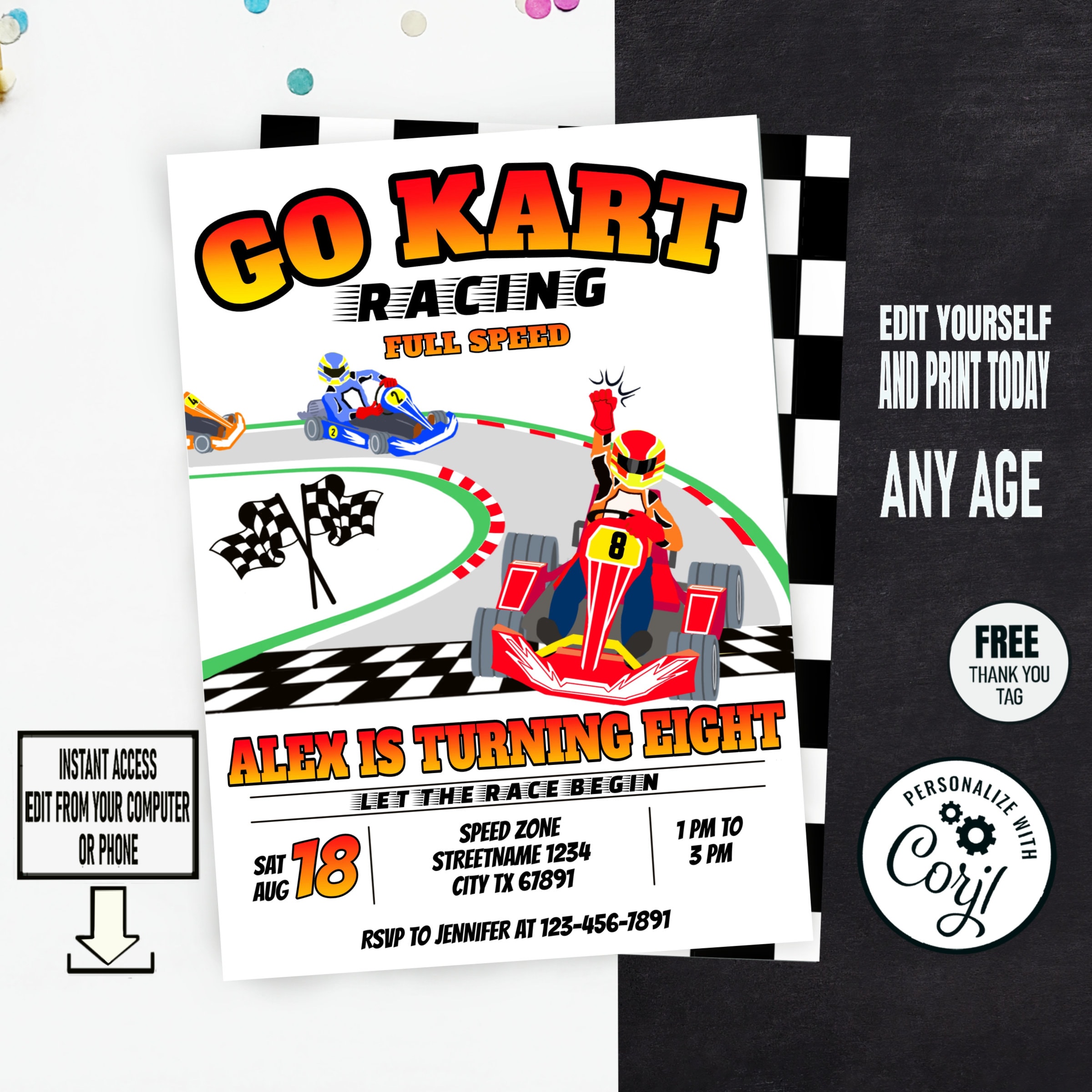 Go Kart Birthday Invitation Race Car Theme, Editable Printable DIY ...