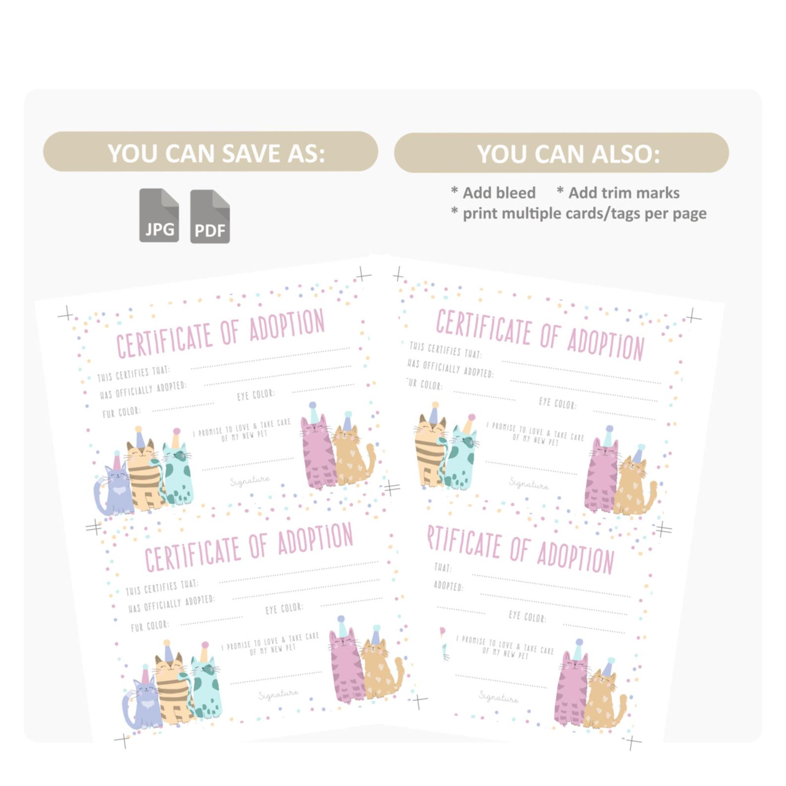 Adopt a Kitten Sign and Certificate Kitty Station Adoption Center Sign ...
