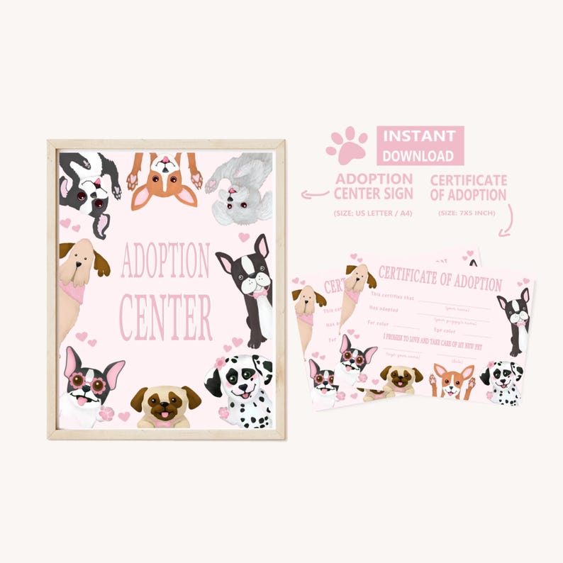 Adopt a Puppy Party Sign, Editable Adoption Certificate (corjl File) - Etsy
