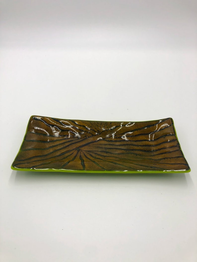 Beautiful Fused Glass Plate GreenBrown