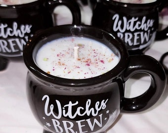 Witches Brew Cauldron Crystal Candle | Halloween Candle with Crystals and Herbs, Spooky Gifts, Halloween Decor, Soy Wax