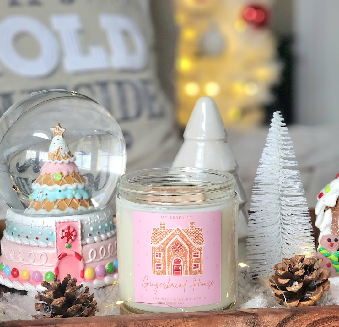 Gingerbread House Candle. Christmas Candle. Gift Ideas. Pink Christmas