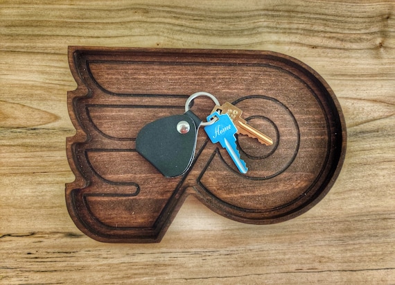 Philadelphia Flyers Wooden Valet Tray, Hockey Fan Gift for Him, Catchall Key Nightstand Tray, Groomsmen Hockey Dad Gift