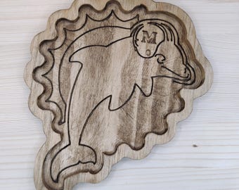 Miami Dolphins Wooden Valet Tray, Football Fan Gift for Him, Catchall Key Nightstand Tray, Dolphins Groomsmen Dad Gift