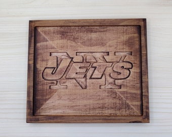 NY Jets Wooden Valet Tray, Football Fan Gift for Him, Catchall Key Nightstand Tray, New York Jets Groomsmen Dad Gift