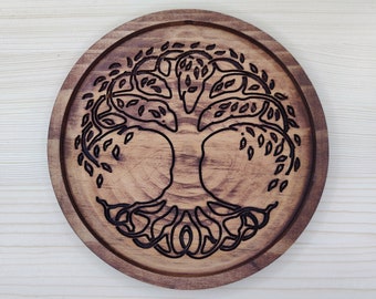 Tree of Life Wooden Valet Tray, Nature Boho Decor, Personalized Catchall Nightstand Key Tray, Spiritual Housewarming Gift
