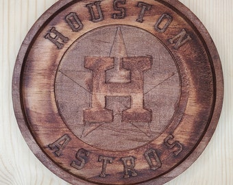 Houston Astros Wooden Valet Tray, Personalized Baseball Fan Gift for Him, Catchall Key Nightstand Tray, Groomsmen Baseball Dad Gift