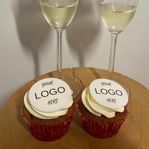 Toppers con logo - Toppers per bevande commestibili - Toppers in cialda per cupcake e cocktail - Etichette per bevande personalizzate - Decorazioni commestibili