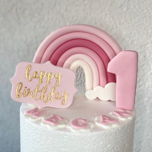 Regenbogen Baby Mädchen -Baby Schleife Kuchen Topper Set - Fondant Regenbögen -Babyparty -Baby Geburtstag Kuchen Dekorationen