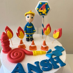 Fireman Cake toppers Set - Fondant Firefighter equipment -Edible cake decorations - Fireman and accessories