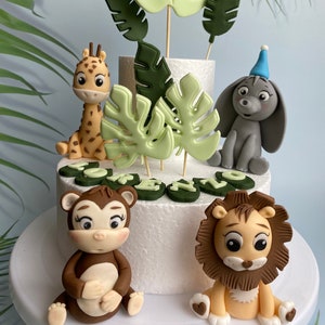 Jungle animals cake toppers - Safari animals - fondant Lion,Elephant, Zebra, Monkey - birthday Cake decorations