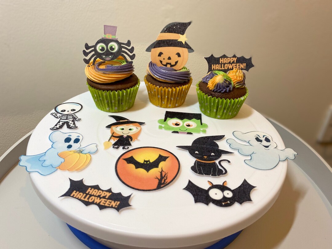 Handmade Halloween Wafer Toppers Edible Cupcake Decorations Etsy