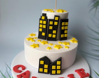 Fondant Building Cake Toppers - Personalized Name & Age