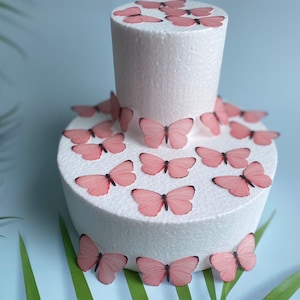 Eetbare voorgesneden wafelvlinder - roze vlinders - realistische wafelvlinders - decoratie van taarten en cupcakes