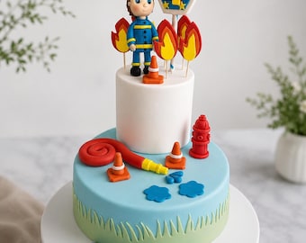 Fondant Feuerwehrmann Cake Topper Set - Essbare Feuerwehrmann Party Dekoration