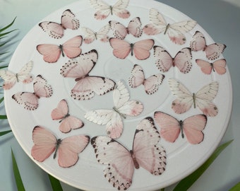 Eetbare voorgesneden wafelvlinder - Roze vlinders - taart- en cupcake decoraties