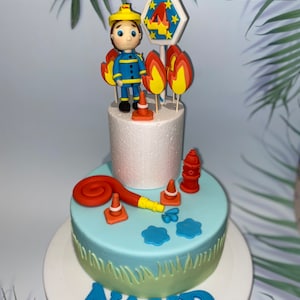 Feuerwehrmann Torten-Set - Fondant Feuerwehrmann - Essbare Kuchendekoration - Feuerwehrmann und Zubehör