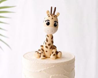 Adorno para tarta de jirafa de fondant hecho a mano – Tema de la selva y la sabana
