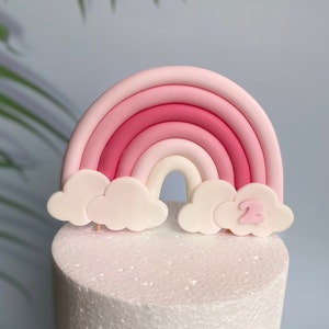 Rosa Regenbogen Kuchen Topper - Personalisierter essbarer Fondant Regenbogen - Pastell rosa Farben - Pinke Farbtöne Geburtstag Cake Topper - Kuchendekoration