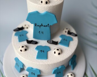 Set di decorazioni per torta a tema calcio in pasta di zucchero – Decorazioni commestibili per feste di compleanno a tema calcio