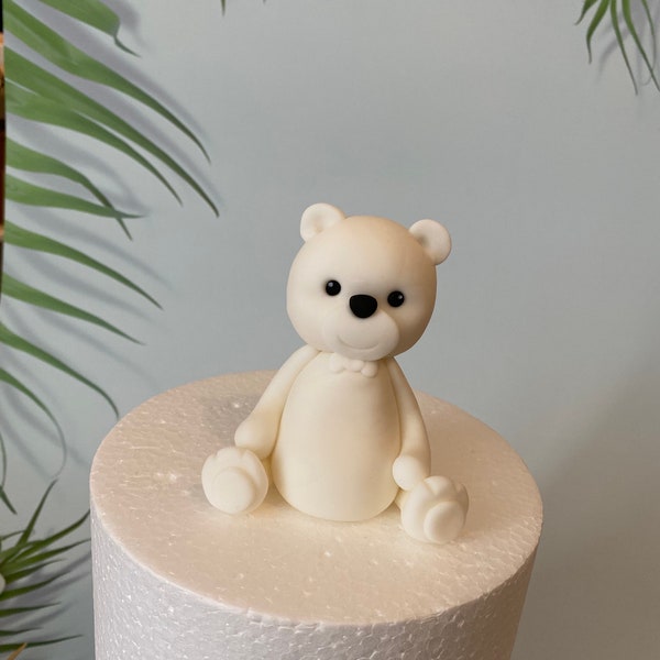 White Teddy Bear Topper - Topper de gâteau Fondant - Décoration de gâteau comestible - baby shower-baptême - gâteau sur le thème de l'ours